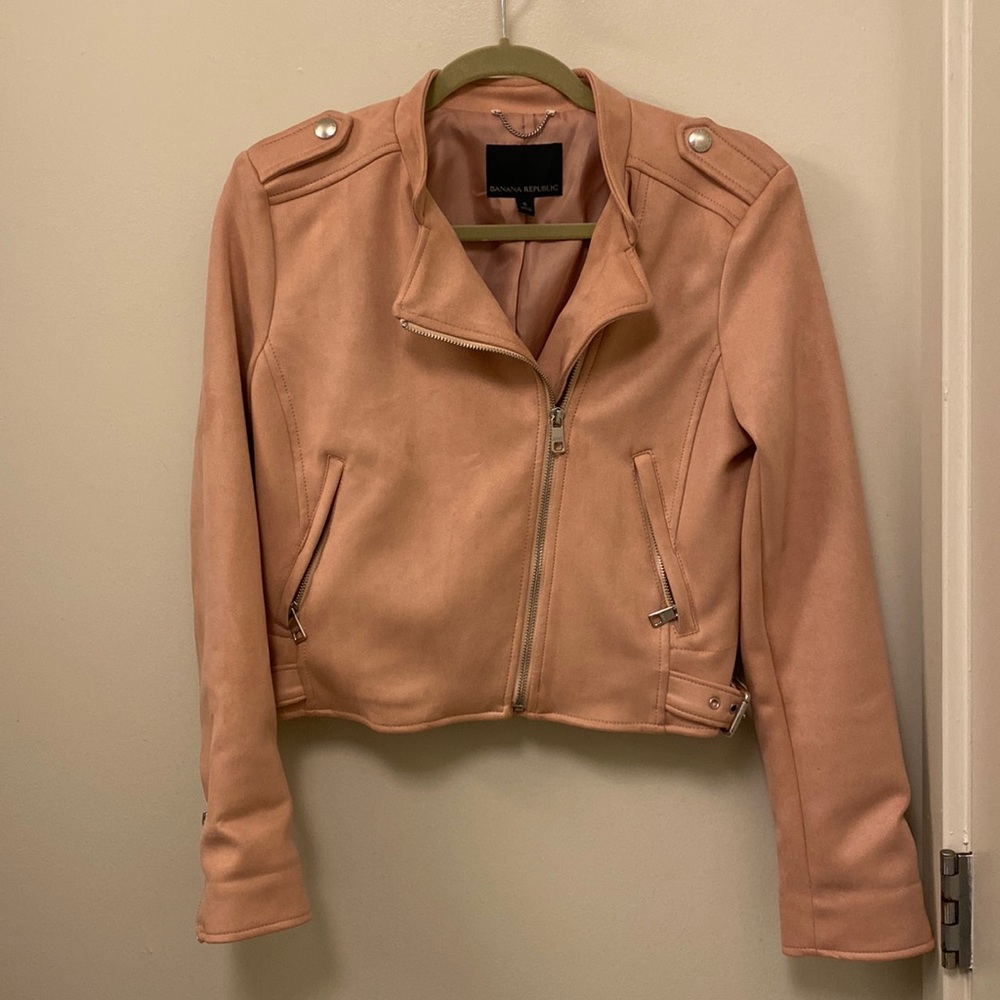 Banana Republic Vegan Suede Moto Jacket, Blush Pink, Size S
